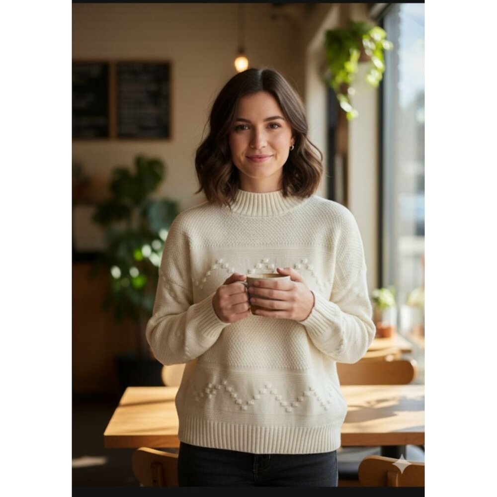 Pink Clover Womens XL Cream Textured Knit Sweater Cotton & Acrylic